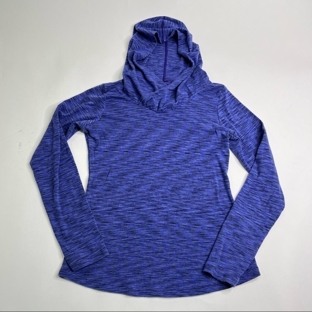 COLUMBIA Blue & Black Heathered Stretchy Long Sleeve Active Running Hoodie Top